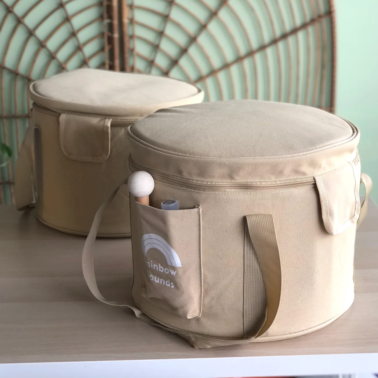 2 x Beige Carry Bags With Nesting Pouches