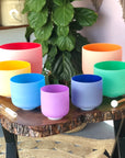 Set Of 7 Coloured Crystal Singing Bowls