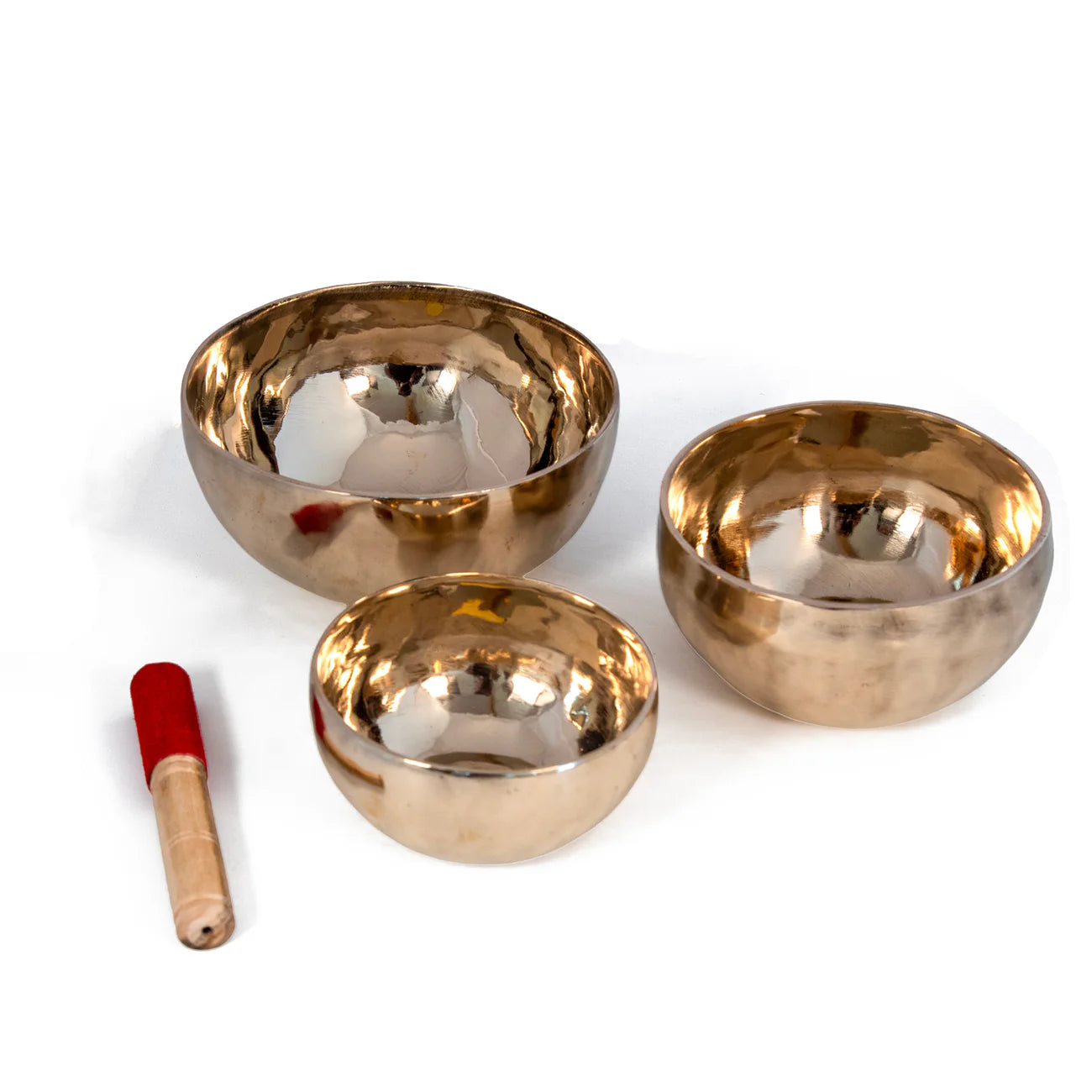 Tibetan Singing Bowls Set Of 3 (2 Medium, 1 Small/Medium - Size 4th Octave)