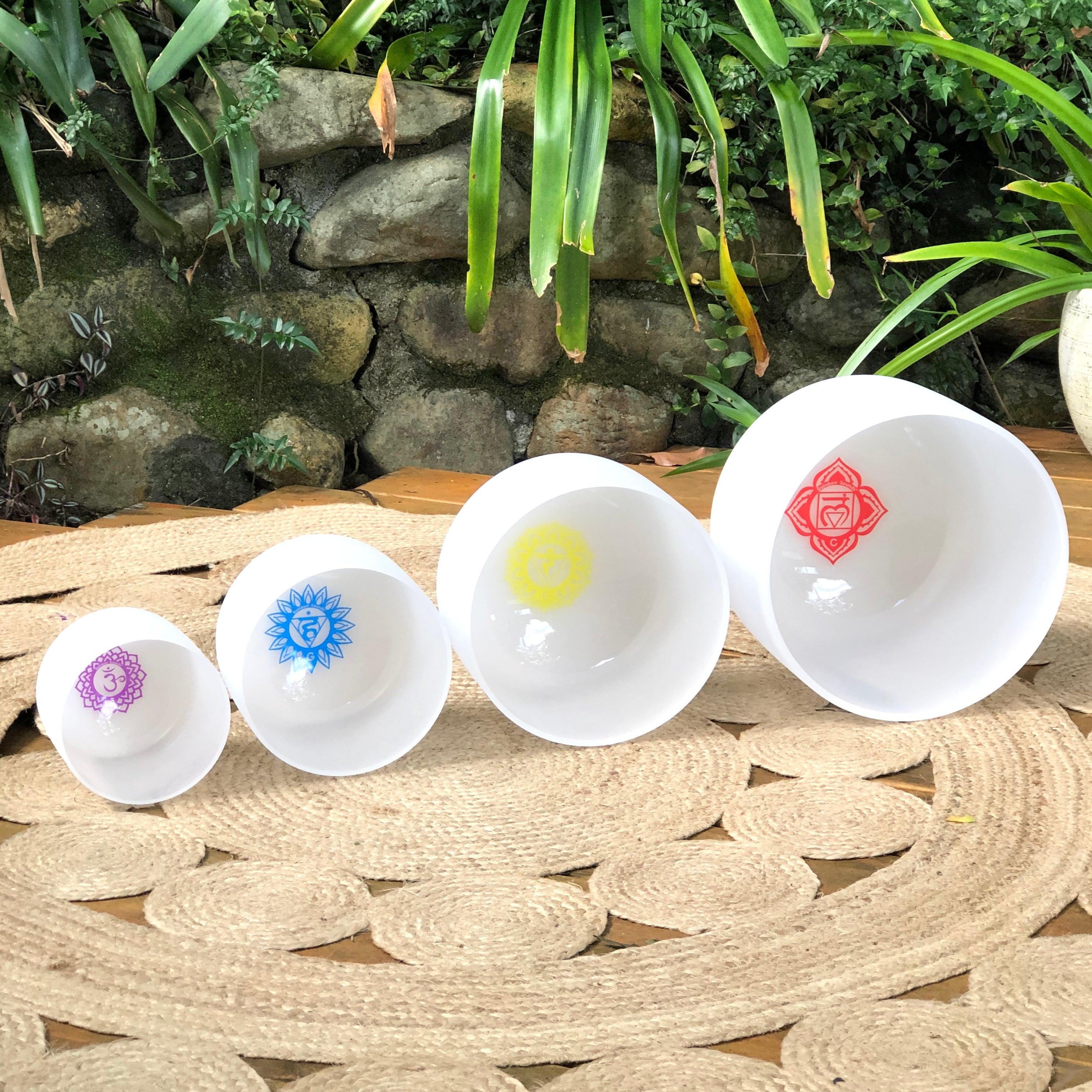 Set Of 4 White Crystal Singing Bowls For Chakras