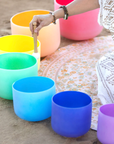 Set Of 7 Coloured Crystal Singing Bowls