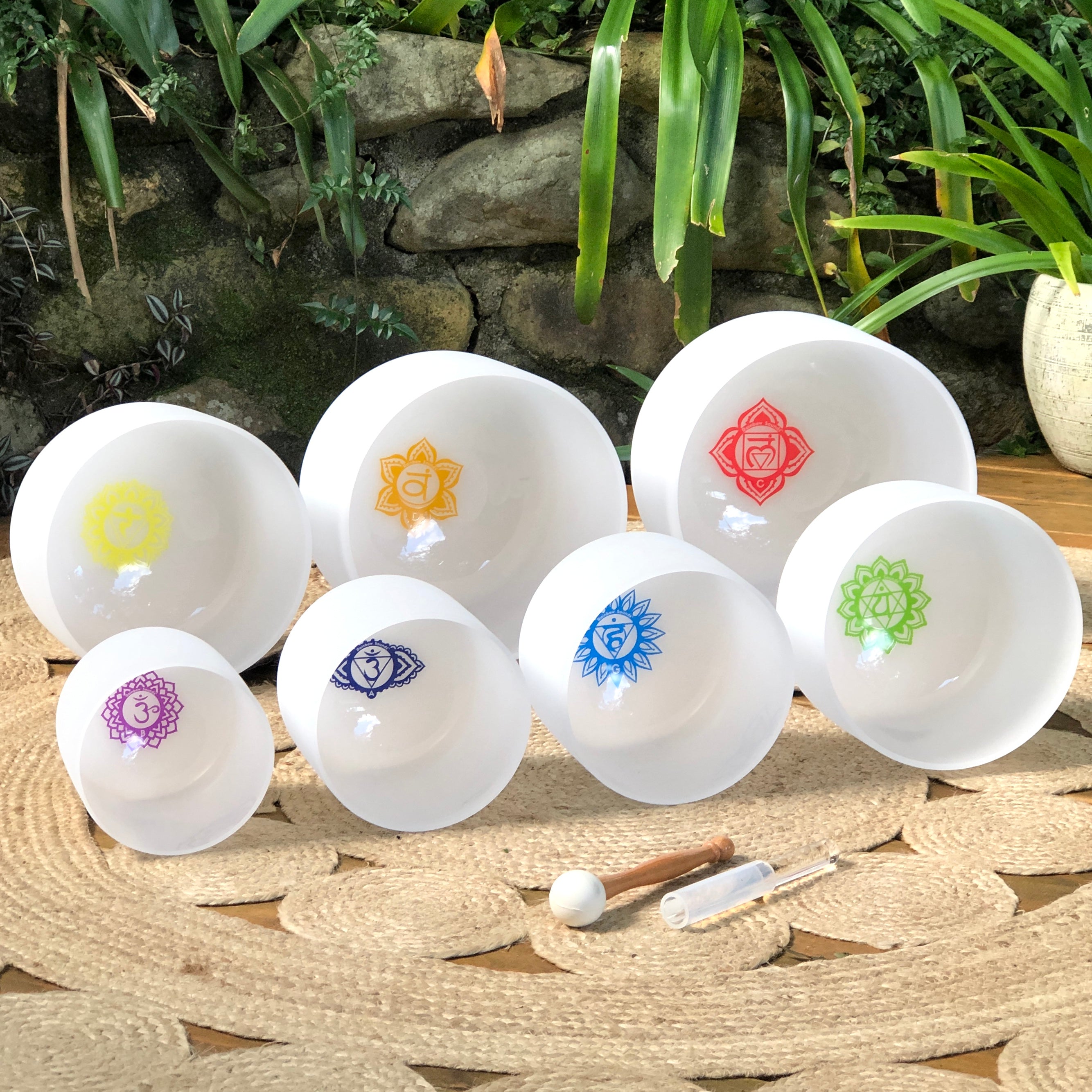 Set Of 7 White Crystal Singing Bowls