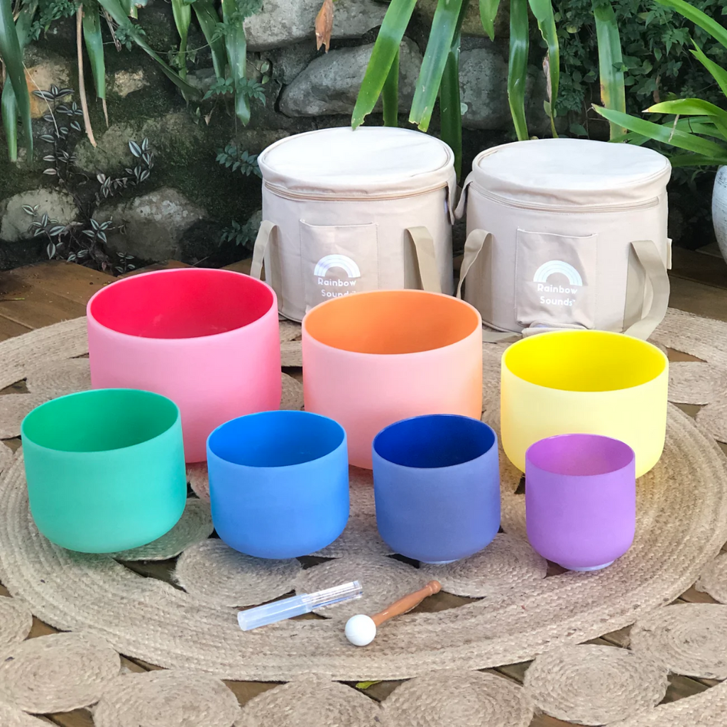 Set Of 7 Coloured Crystal Bowls In Beige Bags - STS USA